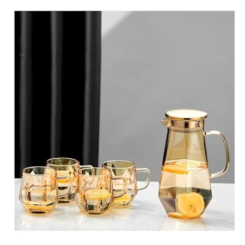 Eco-Friendly 1.7 Liter 58oz Glass Pitcher with Lid Water Carafe Jug with Spout Handle for Hot 5 Count Modern