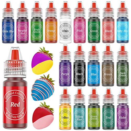 Outstanding Oil Based Food Coloring for Chocolate 20 Colors .25 Fl Oz Bottles Food Grade Edible Dye for Baking Candy Melts Official