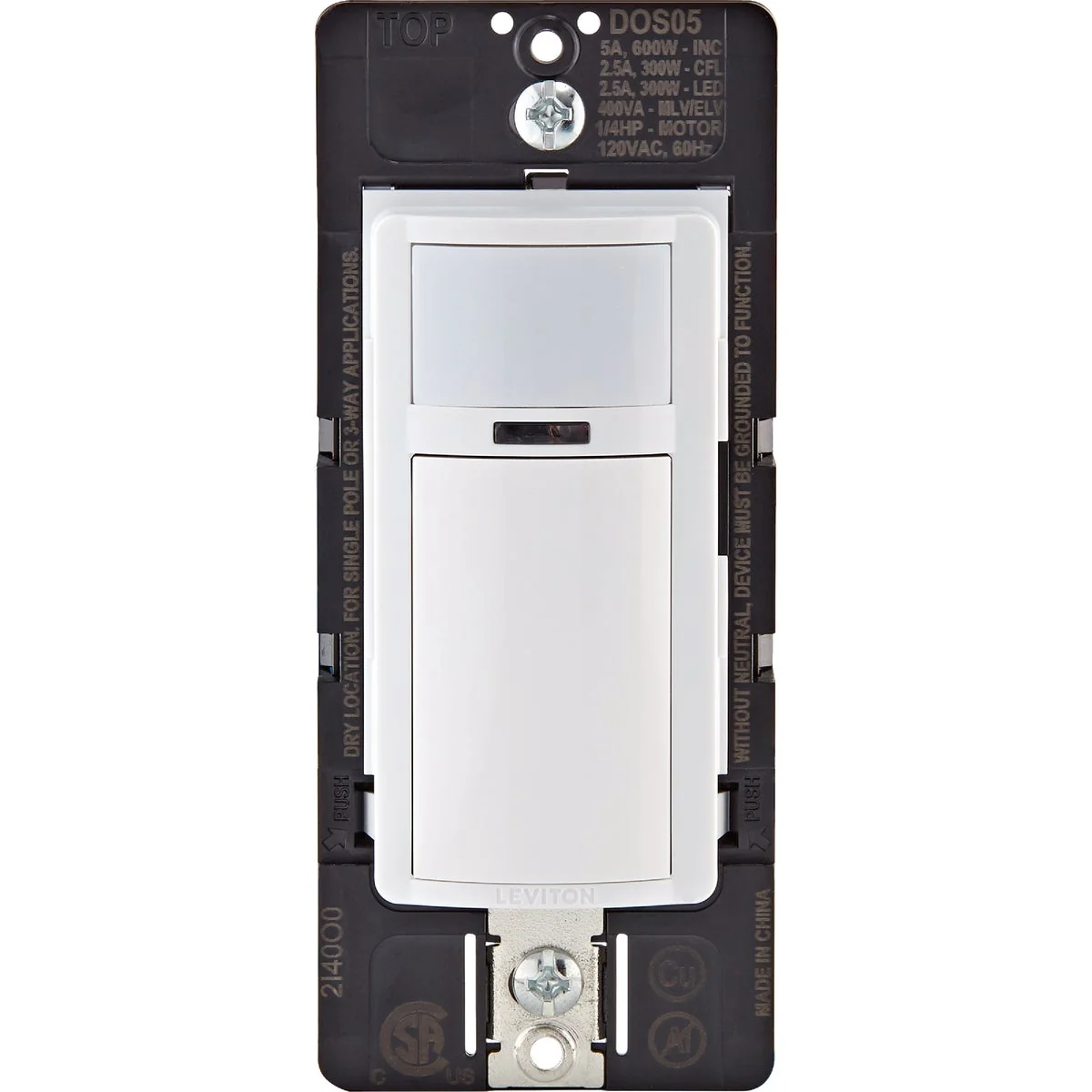 Elite Leviton Decora White 900 Sq. Ft. Coverage 180 Deg. Detection Occupancy Sensor Switch Organic