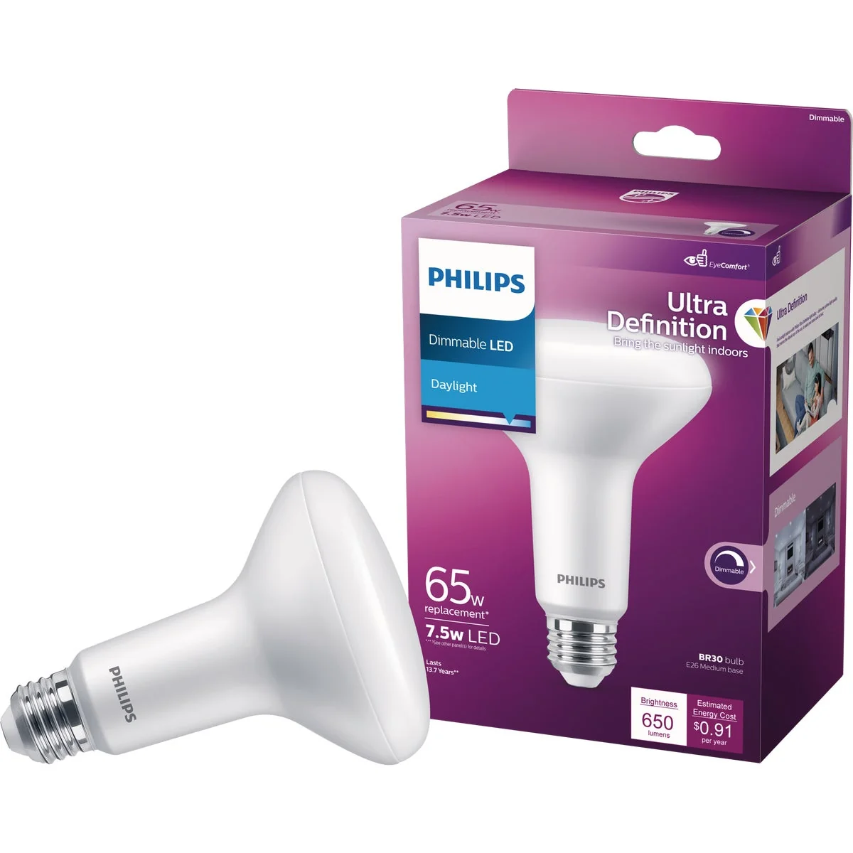 Organic Philips Ultra Definition 65W Equivalent Daylight BR30 Medium Dimmable LED Floodlight Light Bulb Original Design