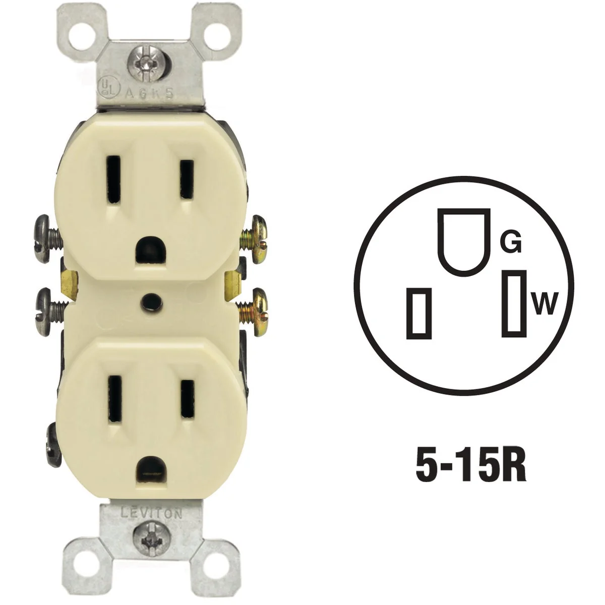 Minimalist Leviton 15A Ivory Shallow Grounded 5-15R Duplex Outlet Smart