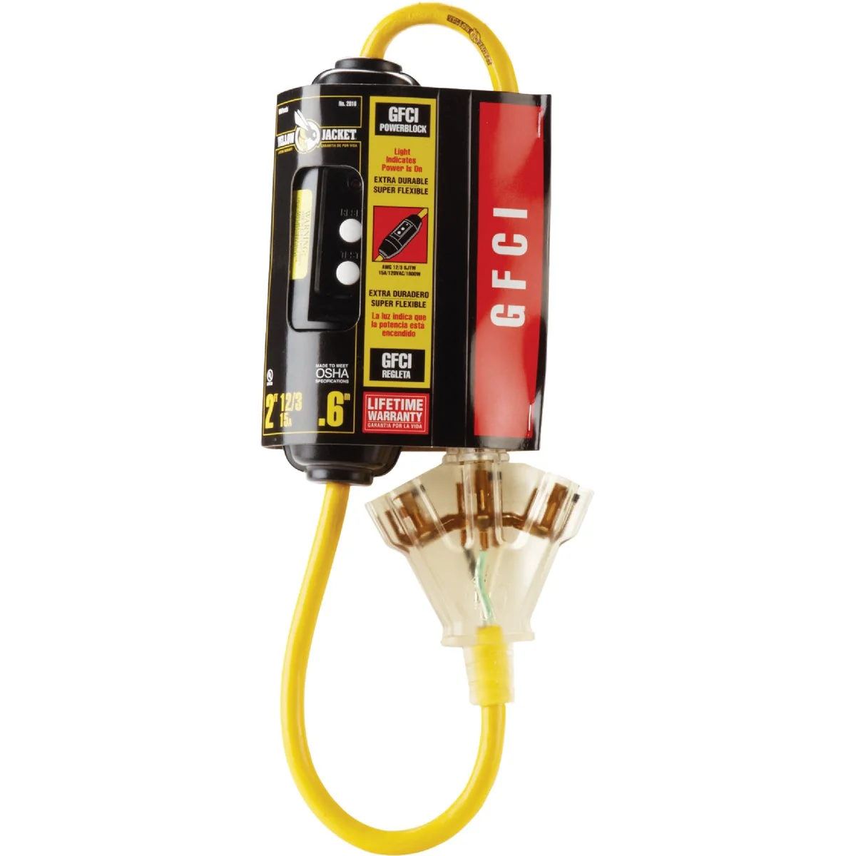 Smooth Yellow Jacket 2 Ft. 12 3 Yellow 3-Outlet GFCI Extension Cord Enhanced