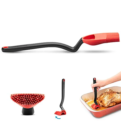Safe Brizzle 3-In-1 Flexible Silicone Sit-Up Basting Drizzle Scooping Brush with In-Built Sauce Resevoir – Red Excellent