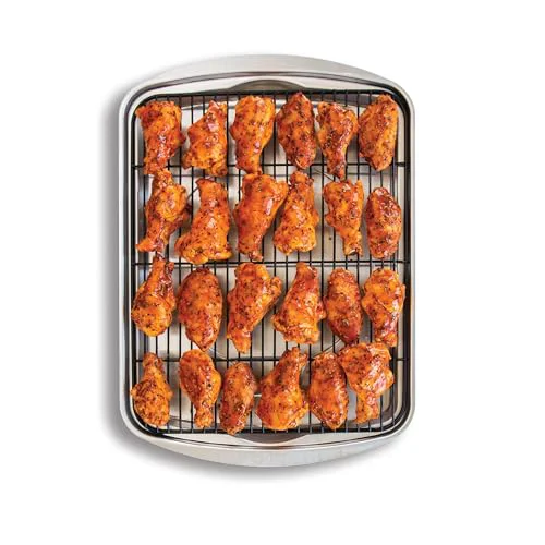 Sustainable Oven Crisp Baking Tray 2pc Set Includes Pan and Rack Natural Aluminum For Air Frying Consistent