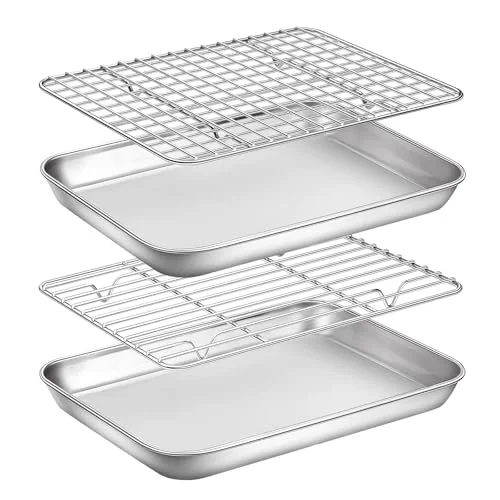 Lightweight Stainless Steel Baking Sheet Cookie Sheet Pan with Cooling Rack Set of 4 First-Class