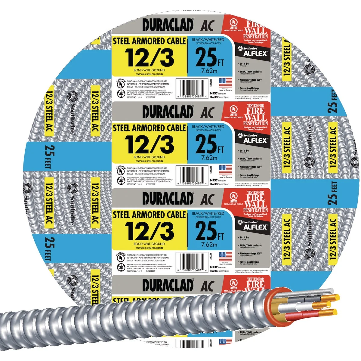 Artisan Southwire 25 Ft.12 3 AC Armored Cable Electrical Wire Next-Generation
