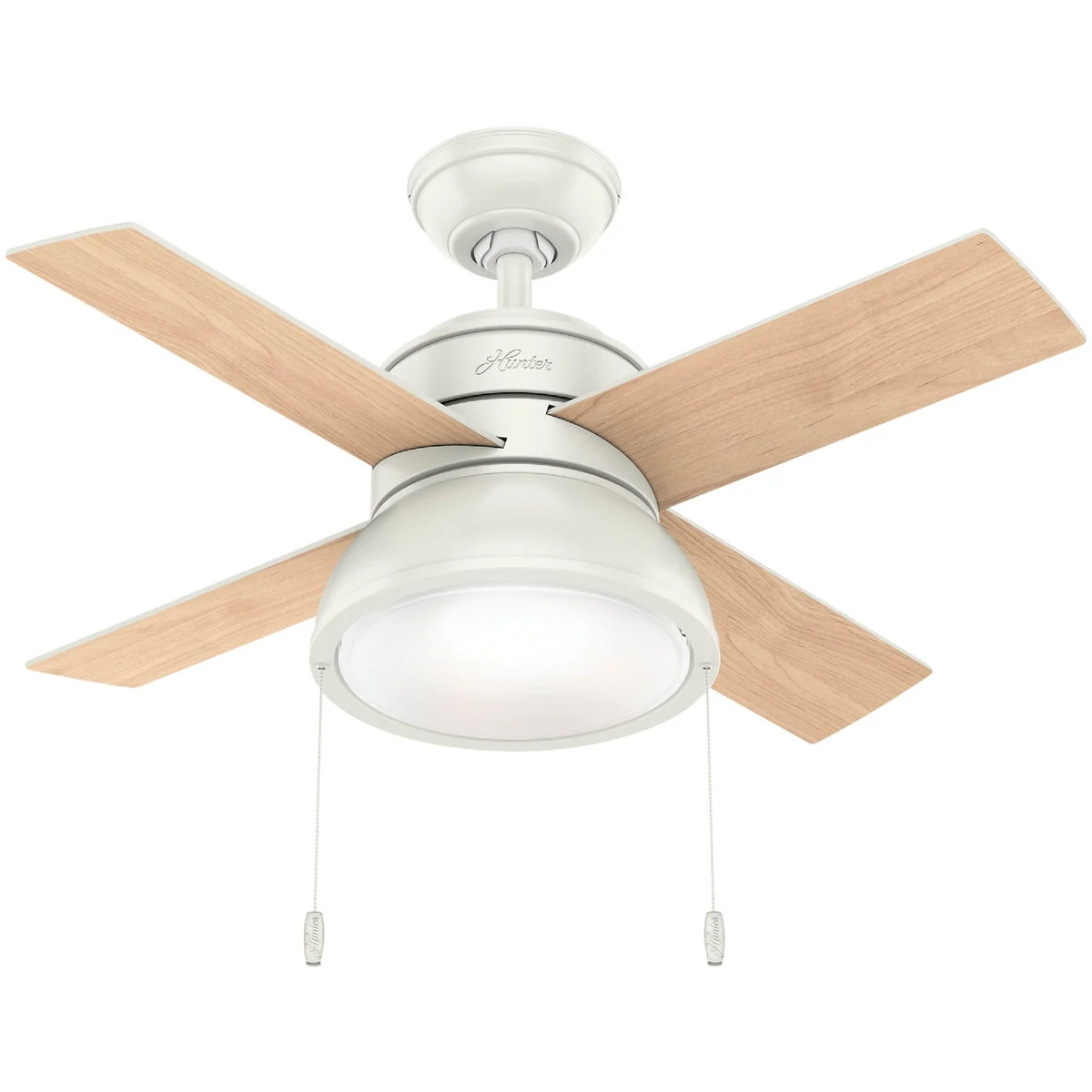 Green Hunter Loki 36 In. Fresh White Ceiling Fan with Light Kit World-Class