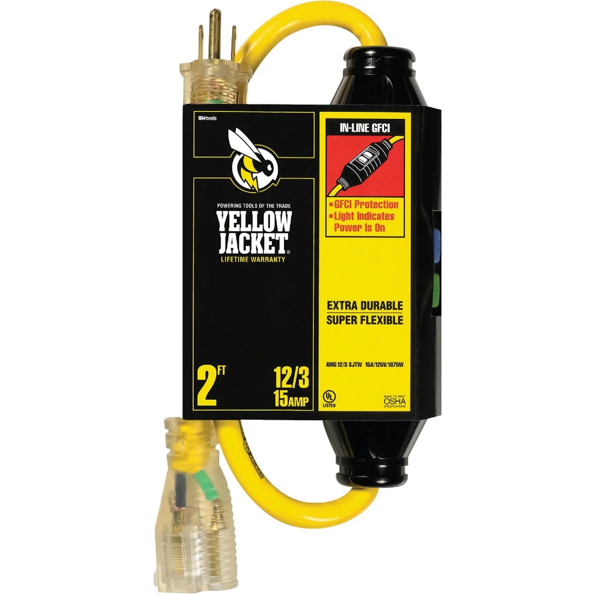 Fast Yellow Jacket 2 Ft. 12 3 Contractor Grade GFCI Extension Cord Stylish