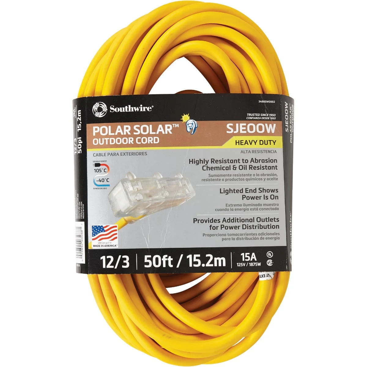 Dependable Coleman Cable Polar Solar 50 Ft. 12 3 Cold Weather 3-Outlet Extension Cord Efficient