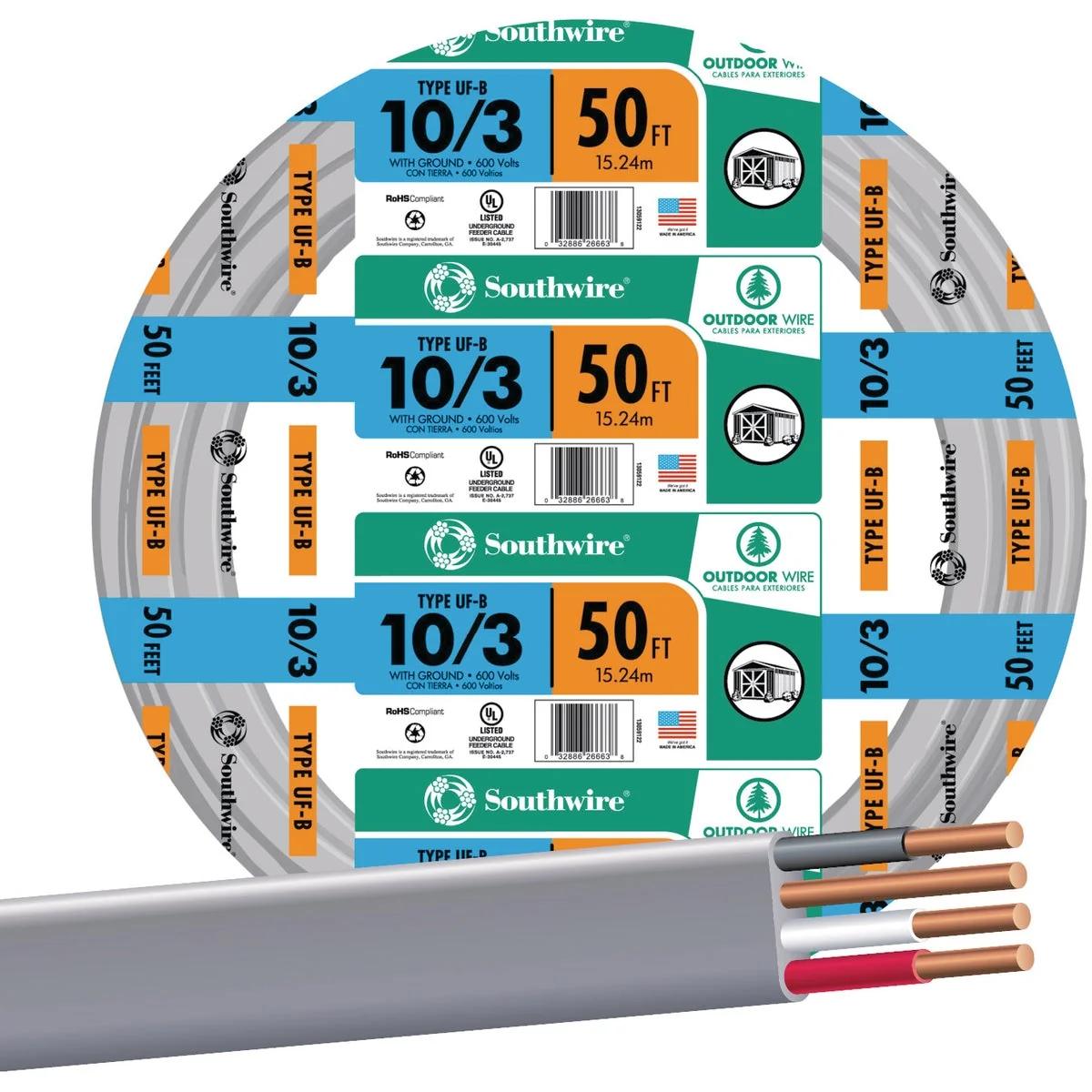 Casual Southwire 50 Ft. 10 AWG 3-Conductor UFW G Electrical Wire Modern