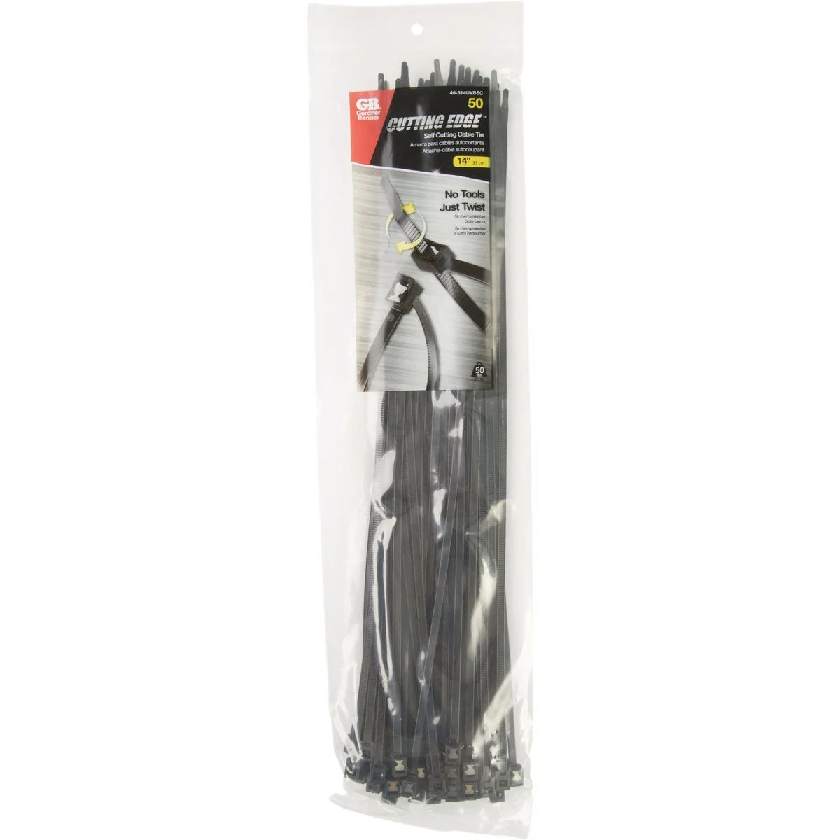 Solid Gardner Bender Cutting Edge 14 In. x 0.17 In. Black Nylon Self-Cutting Cable Tie 50-Pack Casual
