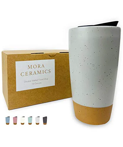Minimalist Double Wall Ceramic Coffee Travel Mug with Lid Powerful