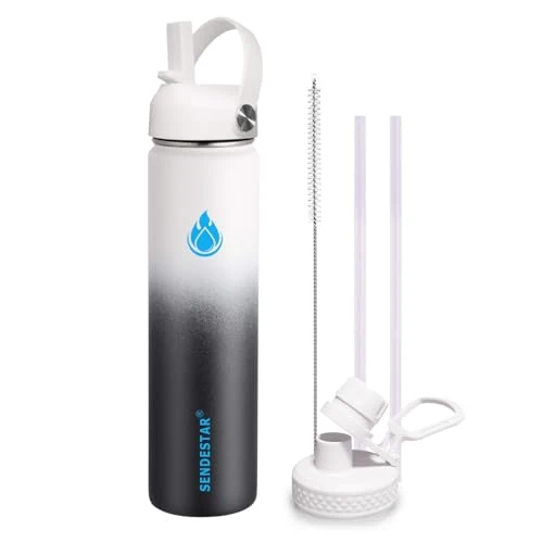 Fast Stainless Steel Wide Mouth Water Bottle 24oz Double Wall Vacuum Insulated Leak Proof Bottle with New Flex Straw Lid Spout Lid Sustainable