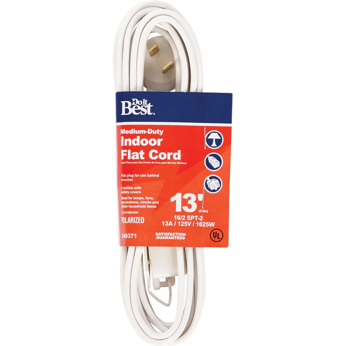 Trendy Do it 13 Ft. 16 2 Flat Plug White Extension Cord Organic