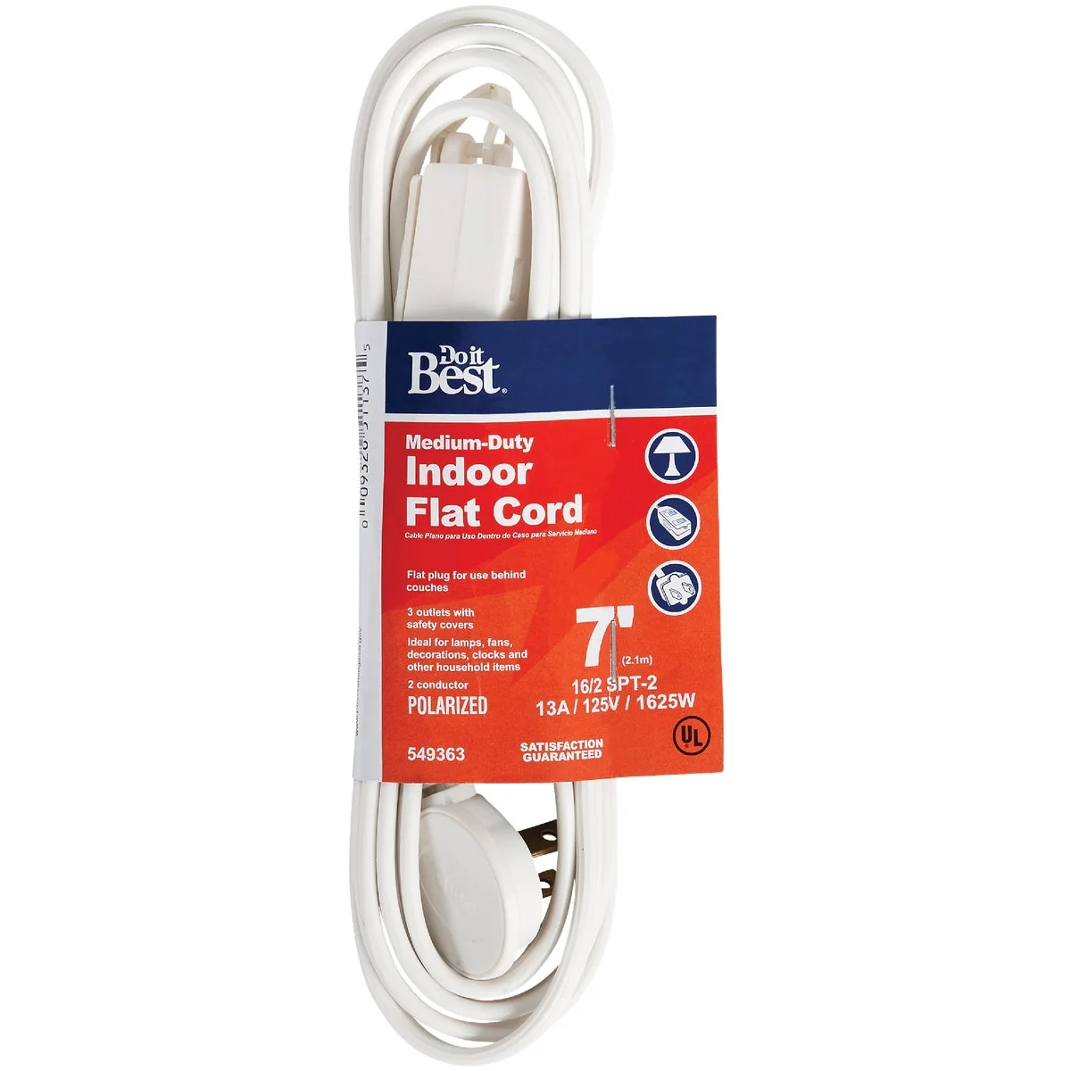 Flexible Do it 7 Ft. 16 2 Flat Plug White Extension Cord Excellent