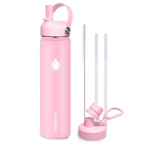 Casual Stainless Steel Wide Mouth Water Bottle 24oz Double Wall Vacuum Insulated Leak Proof Bottle with New Flex Straw Lid Spout Lid Advanced