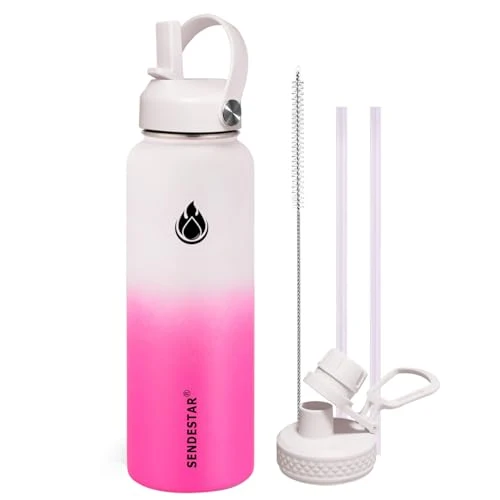 User-Friendly Stainless Steel Wide Mouth Water Bottle 32oz Double Wall Vacuum Insulated Leak Proof Bottle with New Flex Straw Lid Spout Lid Breathable