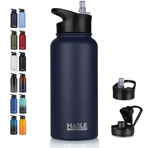 Trendy 32 oz Insulated Water Bottle Stainless Steel Double Walled Vacuum Sports Water Bottle with 2 Lids Solid