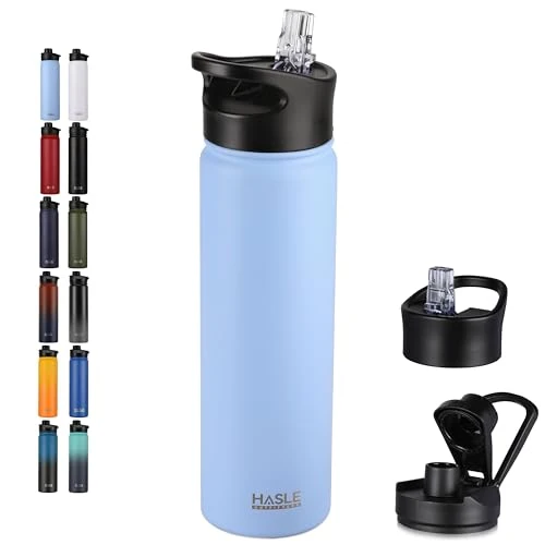 Official Insulated Water Bottle 22 oz Double Wall Stainless Steel Water Bottle Wide Mouth with Straw Lid Spout Lid Keeps Cold or Hot Smooth