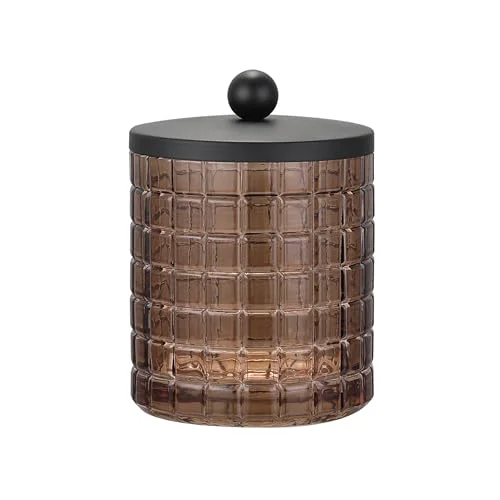 Original Amber Colored Tranlucent Apothecary Etched Geometric Grid Glass Jar W Artisan