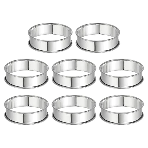 High-Quality 8pcs Crumpet Rings 3.15 Nonstick Round Cake Ring Stainless Steel Double Rolled English Pastry Rings for Kitchen Baking Crumpet Dessert 8 Count Sustainable