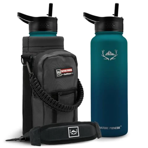 Refined 40 oz Insulated Water Bottle with Carrier Bag 3 Lids Authentic