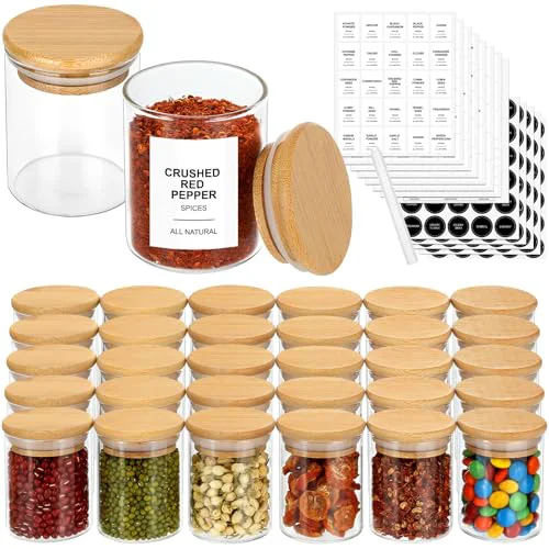 Excellent 4OZ Glass Spice Jars with Bamboo Lids and 315 Labels Stylish