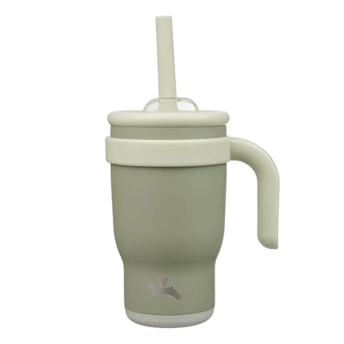 Powerful 14 oz Tumbler with Handle and Straw Green