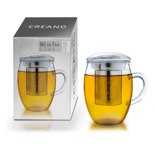 Smart Tea Glass with Stainless Steel Infuser and Glass Lid Premium