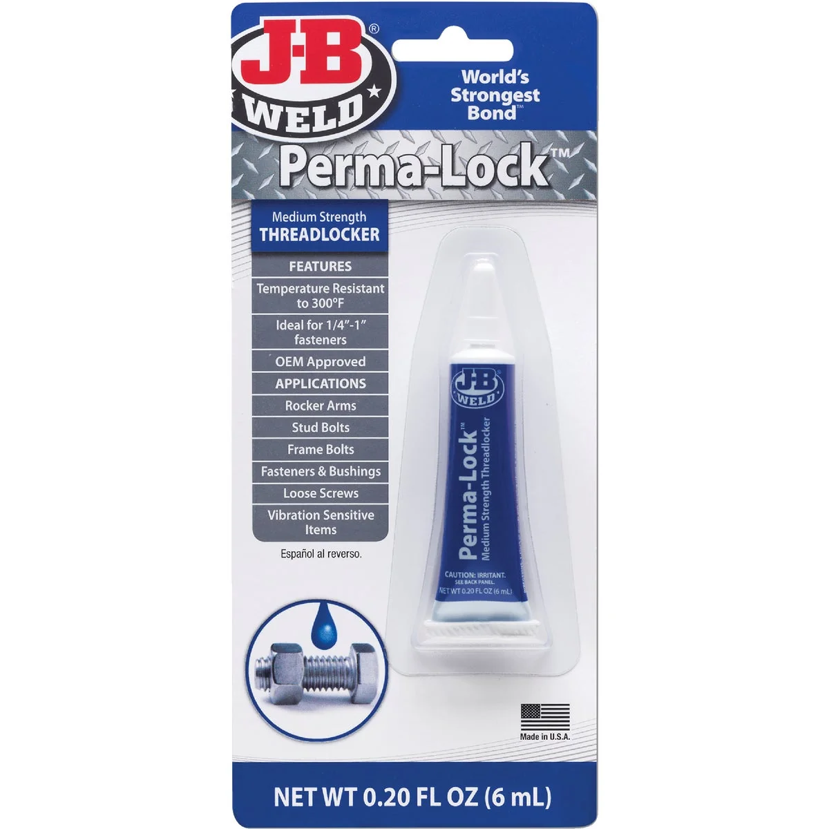 Pure J-B Weld Perma-Lock 0.20 Oz. Blue Threadlocker Reusable