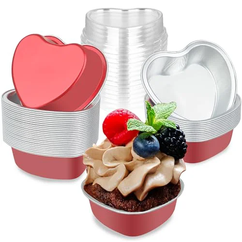 Long-Lasting Mini Heart Shaped Cake Pans 3.5oz Aluminum Foil Heart Cake Pan with Lids 25 Count Verified