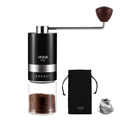 Pure Manual Coffee Grinder Hand Coffee Grinder 6 External Adjustable Setting Stainless Steel Conical Burr Coffee Mill Portable Hand Crank Coffee Bean Grinder Fine for Espresso Outstanding