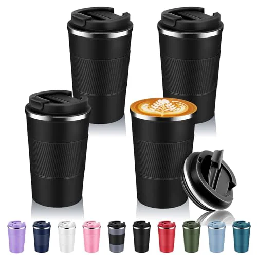 Fast 13 oz Stainless Steel Insulated Travel Coffee Mug with Fip Lid Bulk 4 Pack 4 Count Original Design
