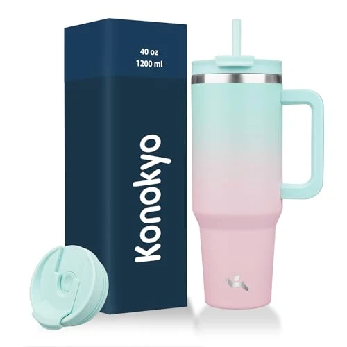Smart 40 oz Insulated Tumbler Water Bottle with Handle Natural