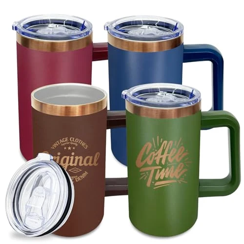 Minimalist 22oz Insulated Coffee Mug Bulk with Handle and Lid Mixed 4 Count High-End