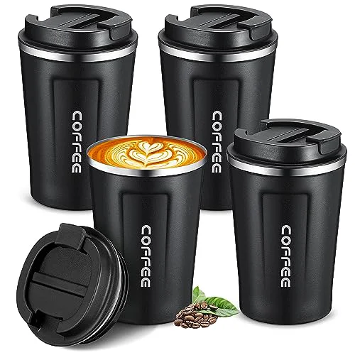 Fashionable 4 Pcs 13 oz Travel Coffee Mug Insulated Reusable Coffee Cups with Leakproof Lid Stainless Steel Portable Tumbler for Keep Hot or Ice Milk Tea Healthy
