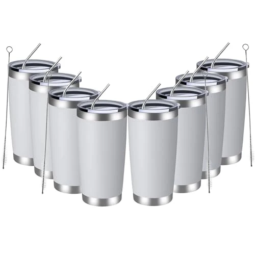 Reusable 20oz Tumbler 8 Pack Double Wall Vacuum Insulated Travel Mug Bulk 8 Count Classic
