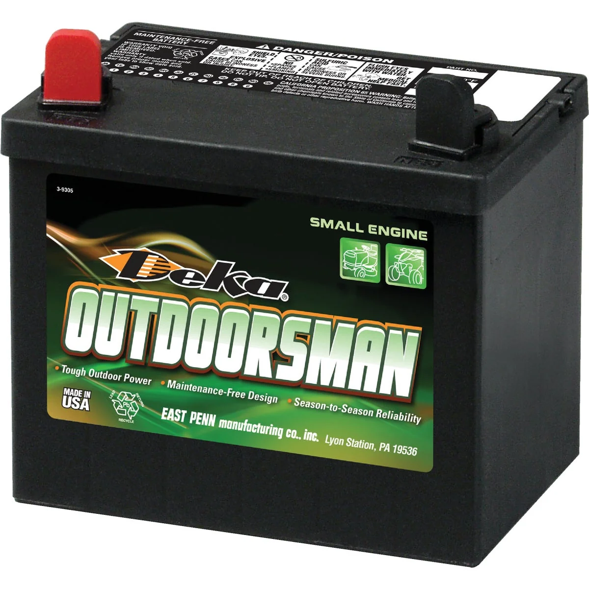 Smart Deka Outdoorsman 12-Volt Lawn Garden 230 CCA Small Engine Battery Left Front Positive Terminal Secure