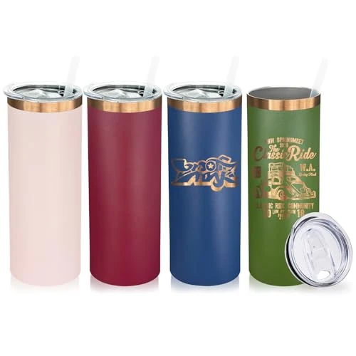 Trusted 20 oz Skinny Tumblers Bulk with Lids and Straws Mixed 4 Count Detailed