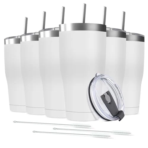 Powerful 6 Pack 30oz Stainless Steel Tumblers Bulk Reusable Travel Mugs with Lid Next-Generation