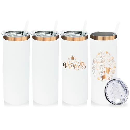 Flexible 20 oz Skinny Tumblers Bulk with Lids and Straws White 4 Count Luxury