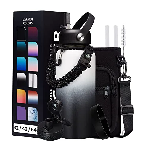 High-Grade 32OZ Water Bottle with Straw Strap 9 Count Soft
