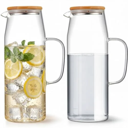 Modern 2 Sets Glass Pitcher with Lid 2 Count Green