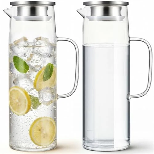 Convenient 2 Sets Glass Pitcher with Lid 2 Count Powerful