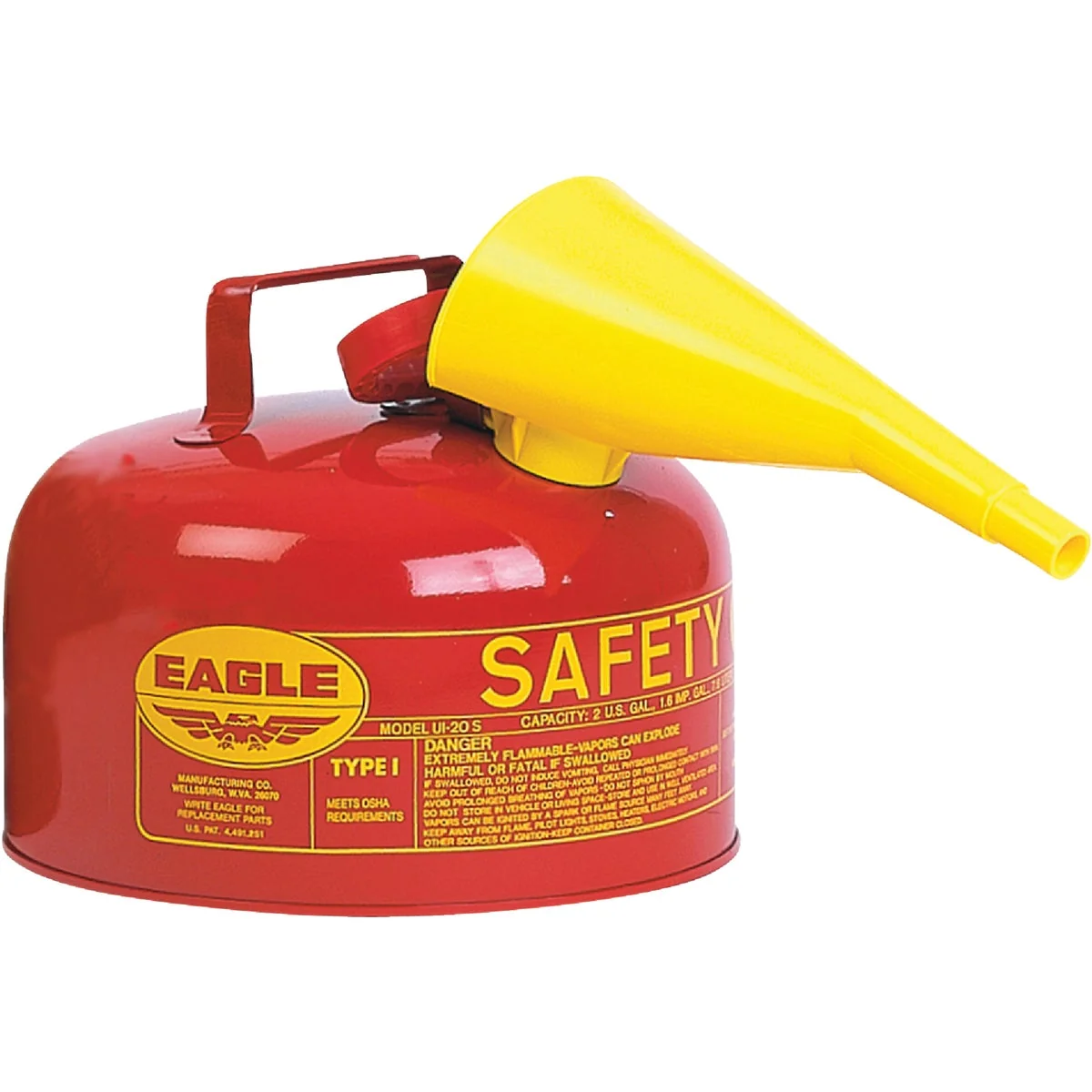 World-Class Eagle 2 Gal. Type I Galvanized Steel Gasoline Safety Fuel Can Red Innovative