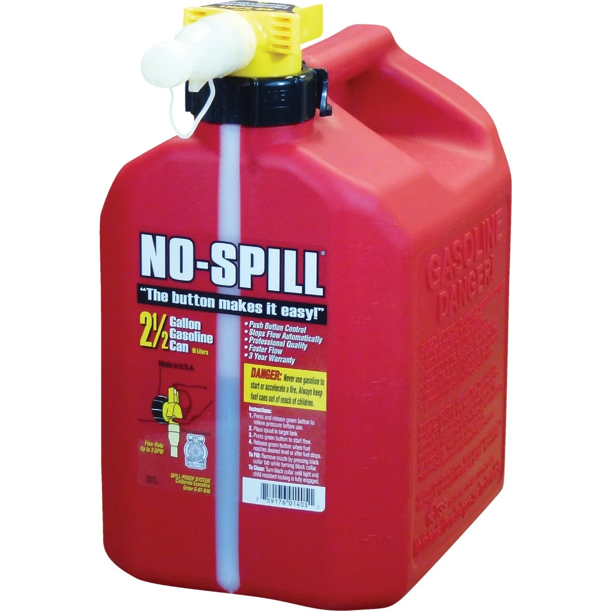 Fine No-Spill 2-1 2 Gal. Plastic Gasoline Fuel Can Red Modern