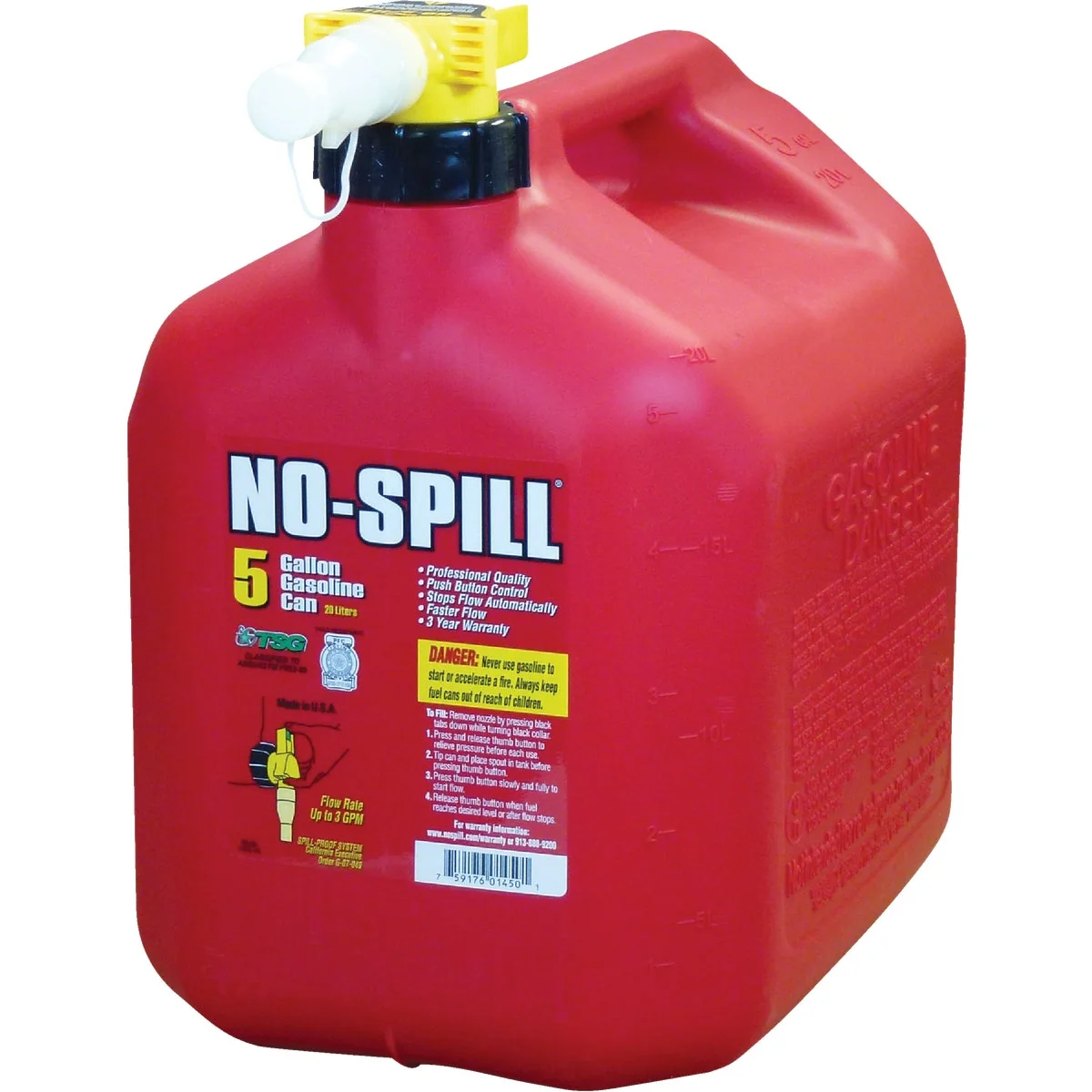 Modern No-Spill 5 Gal. Plastic Gasoline Fuel Can Red Verified