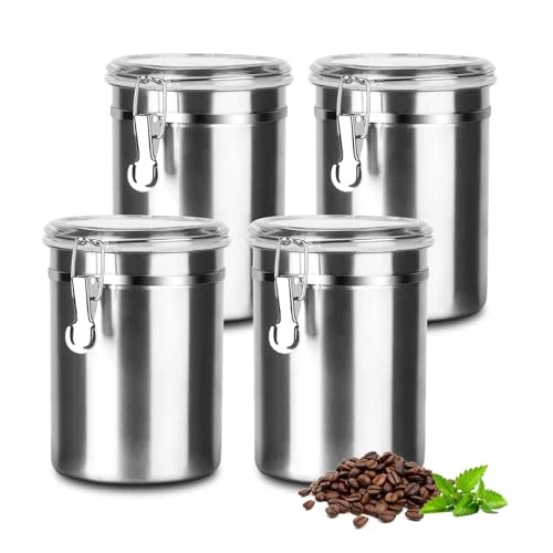 Efficient Coffee Canister 4 Pcs Stainless Steel Food Container with Clear Lids Airtight Container Stackable Canisters Kitchen Pantry Storage for Ce Soft
