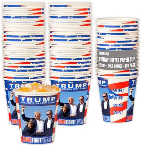 Organic Trump Design Disposable Paper Coffee Cups 100 Count Convenient