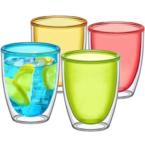 Powerful Andes – 14-Ounce Insulated Plastic Tumblers Set of 4 Double-Wall Plastic Drinking Glasses Mixed-Color Reusable Plastic Cups BPA- Shatter-Proof Dishwasher-Safe 4 Count High-Quality